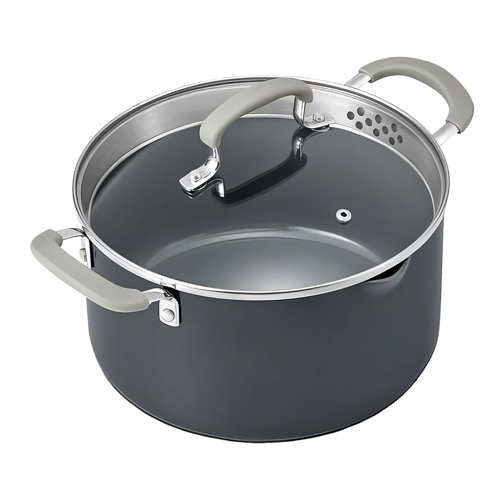 6Qt Ceramic Non-Stick Soup Pot with Strainer Lid, Induction & Oven Safe
