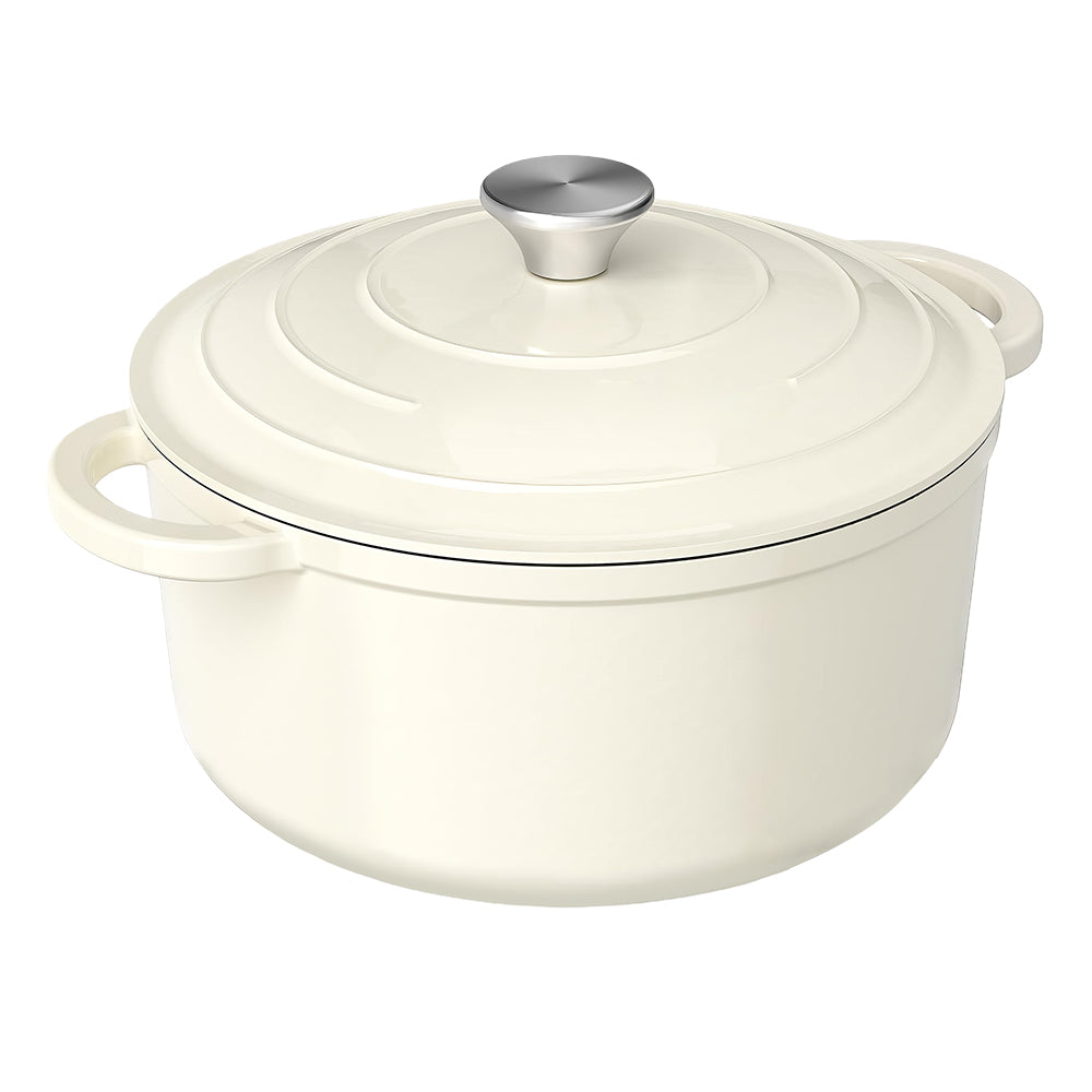 5Qt Enameled Cast Iron Dutch Oven with Lid & Cotton Potholders, Cream