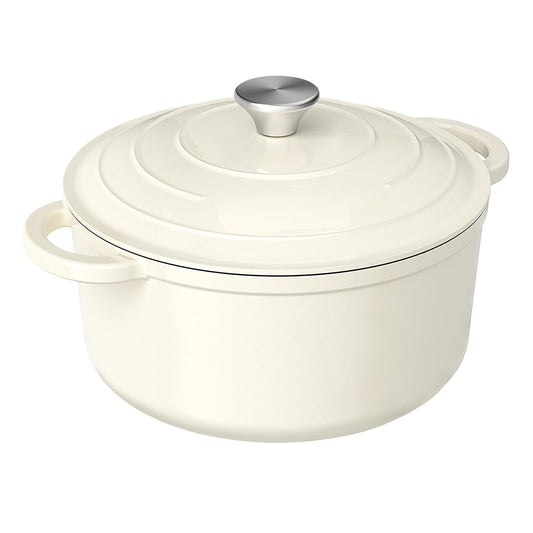 5Qt Enameled Cast Iron Dutch Oven with Lid & Cotton Potholders, Cream