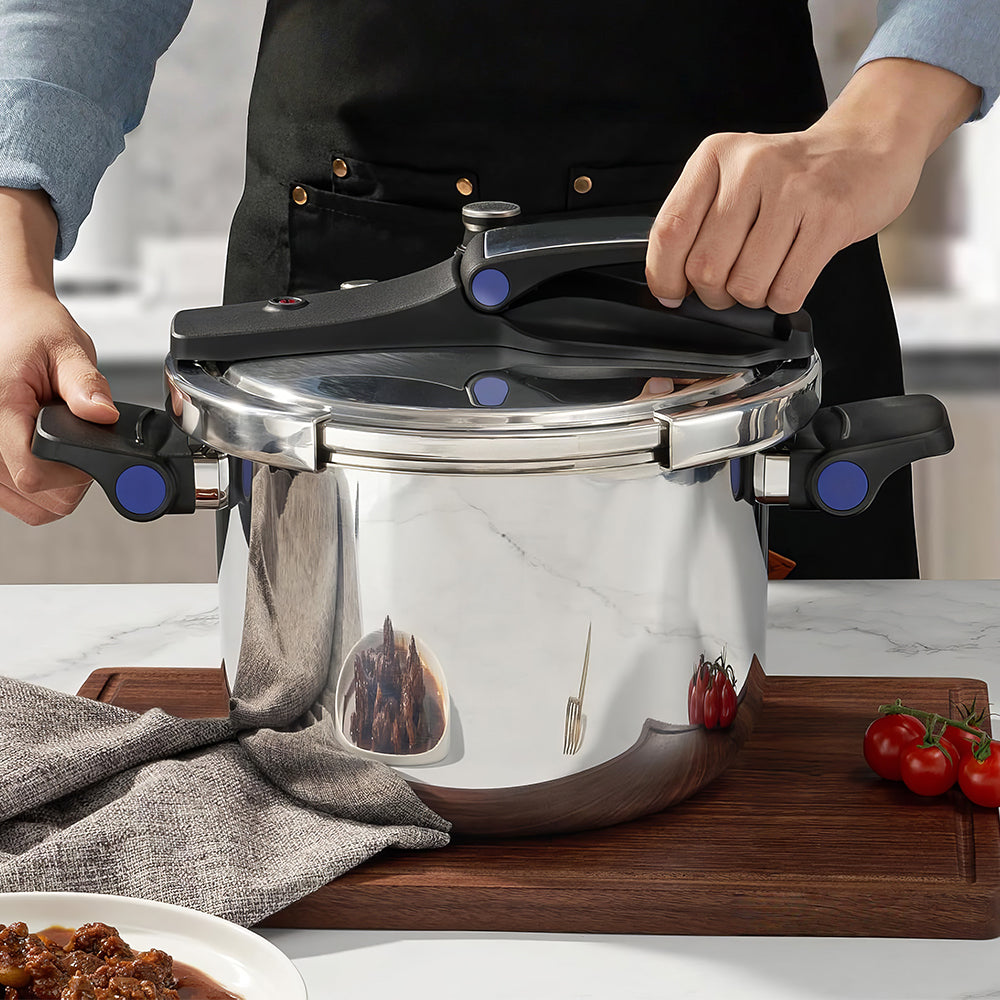 8Qt Stainless Steel Pressure Cooker – One-Hand Open, Induction Safe
