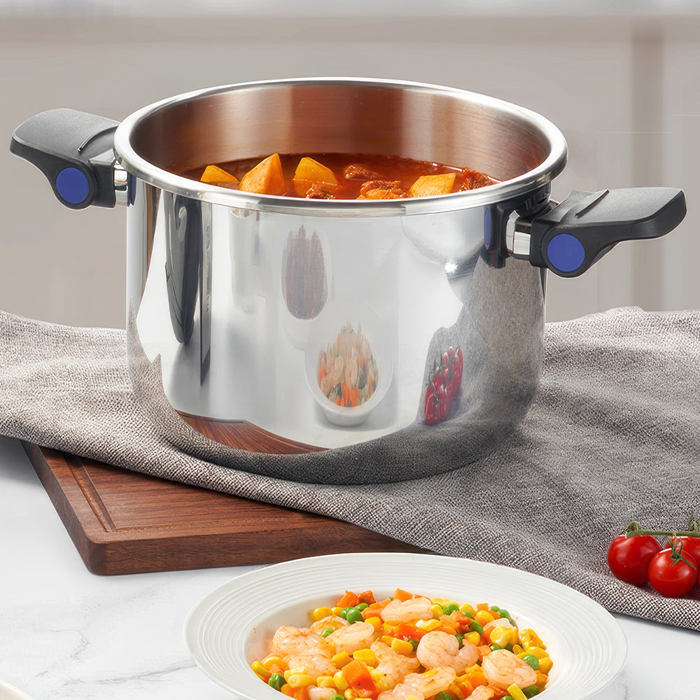 8Qt Stainless Steel Pressure Cooker – One-Hand Open, Induction Safe