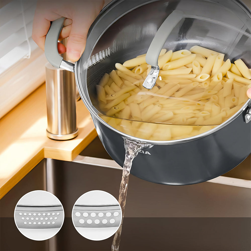 6Qt Ceramic Non-Stick Soup Pot with Strainer Lid, Induction & Oven Safe