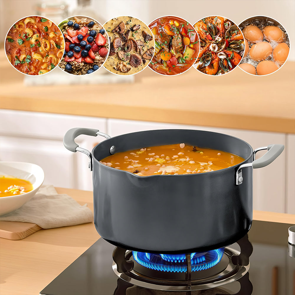 6Qt Ceramic Non-Stick Soup Pot with Strainer Lid, Induction & Oven Safe