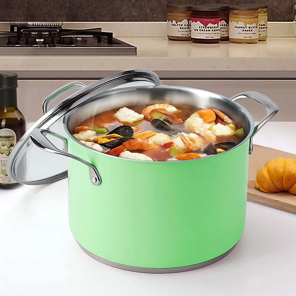7Qt Nickel-Free Stainless Steel Stock Pot with Lid, Mint Green, Induction