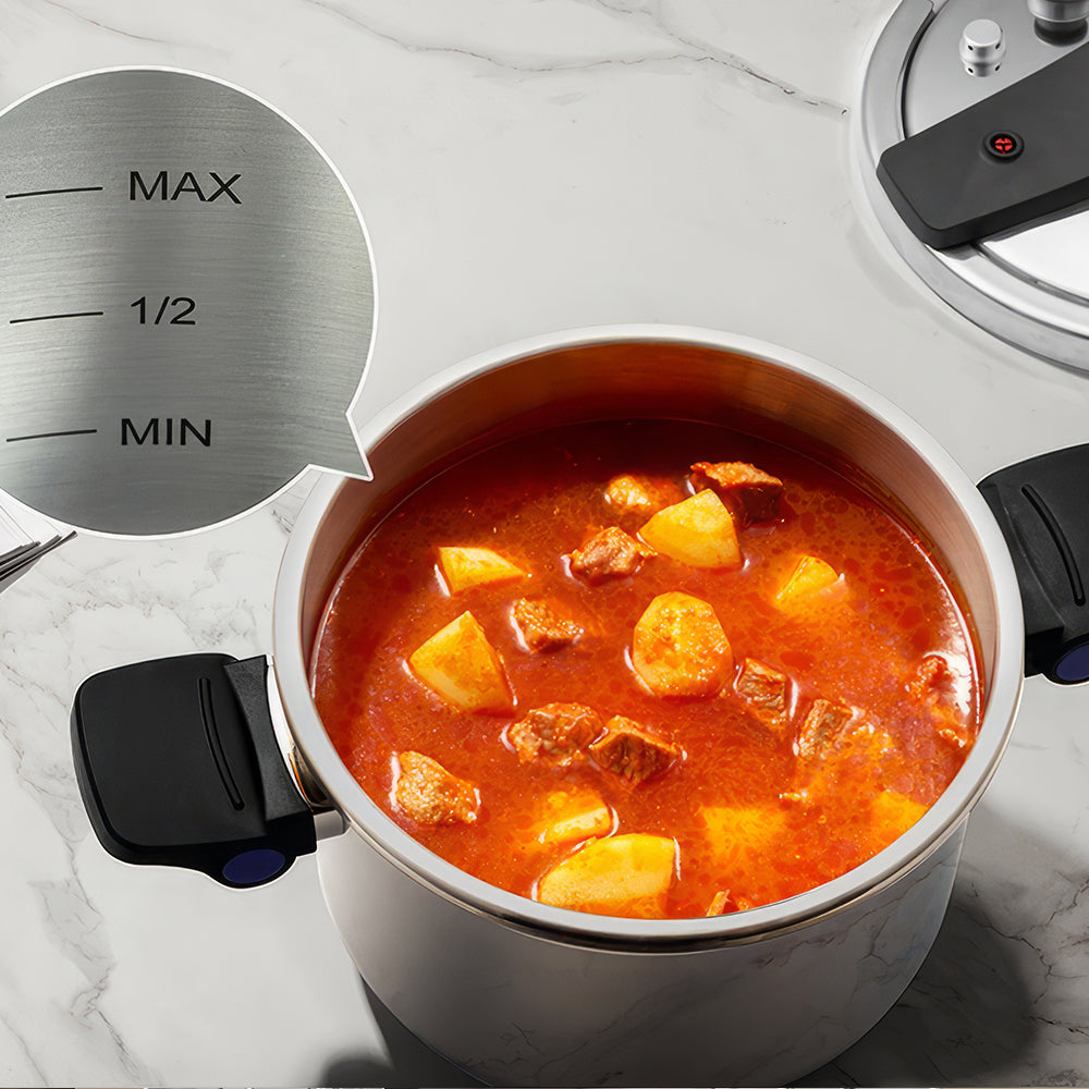 8Qt Stainless Steel Pressure Cooker – One-Hand Open, Induction Safe