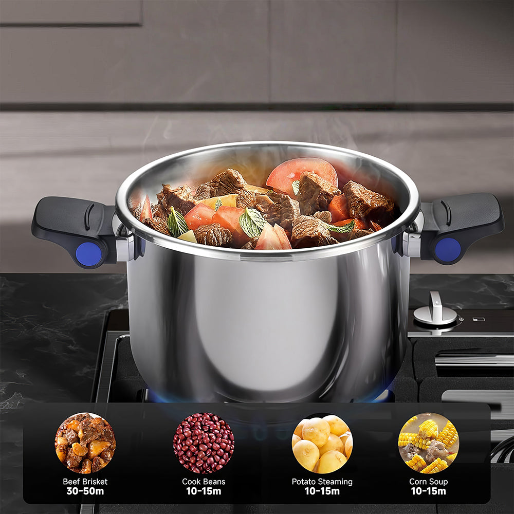 8Qt Stainless Steel Pressure Cooker – One-Hand Open, Induction Safe