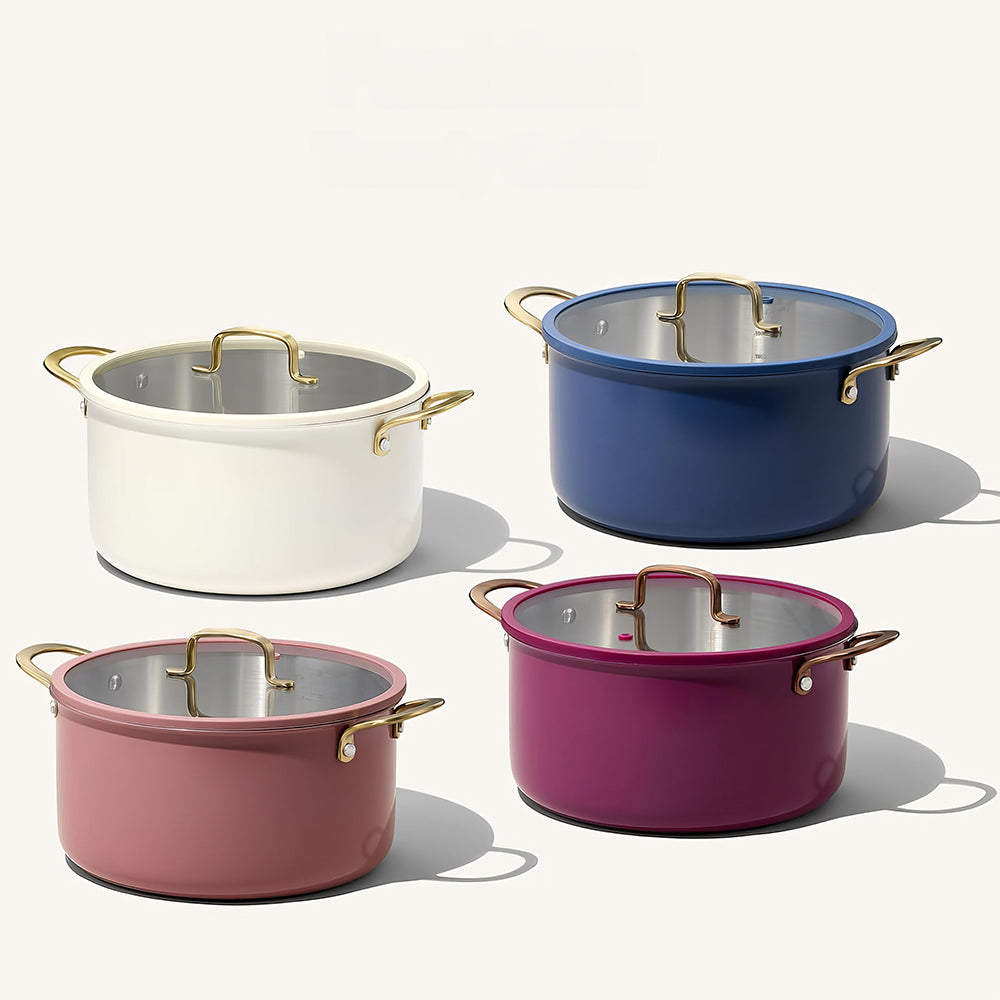 6Qt 3-Ply Stainless Steel Stockpot with Lid, Ceramic Outer, Induction & Oven Safe