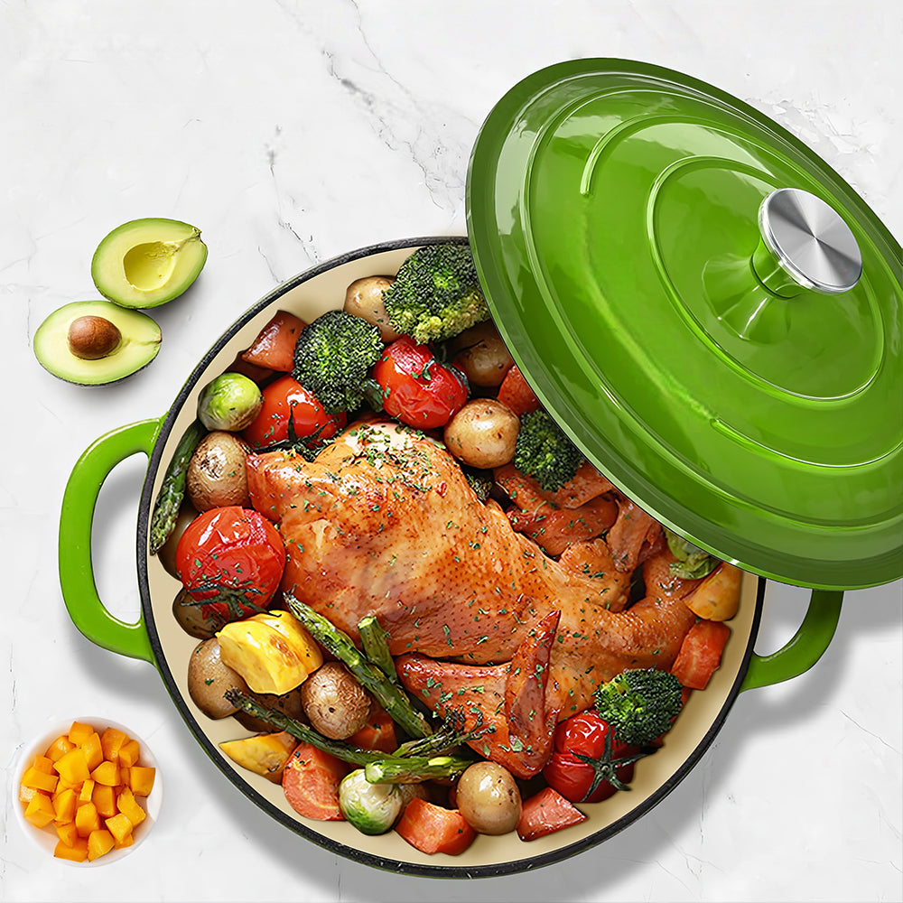 5Qt Enameled Cast Iron Dutch Oven with Lid & Cotton Potholders, Cream