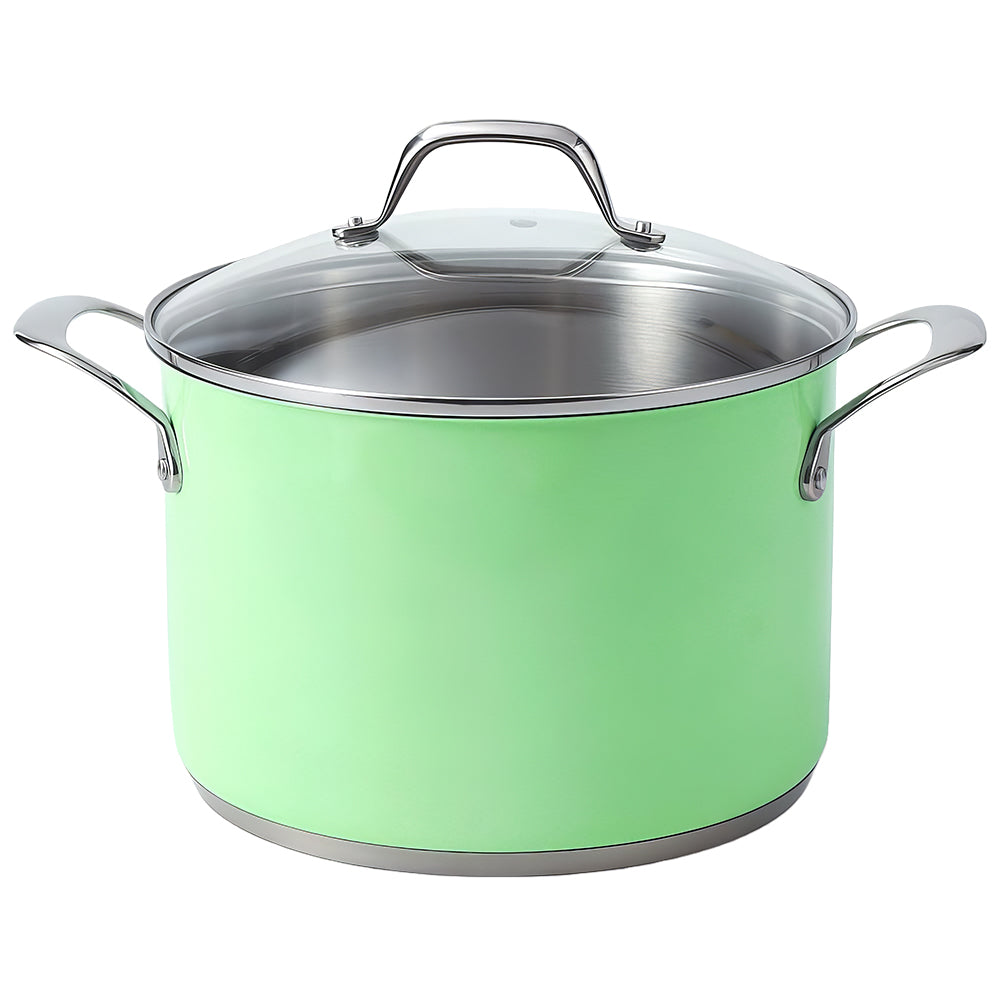 7Qt Nickel-Free Stainless Steel Stock Pot with Lid, Mint Green, Induction