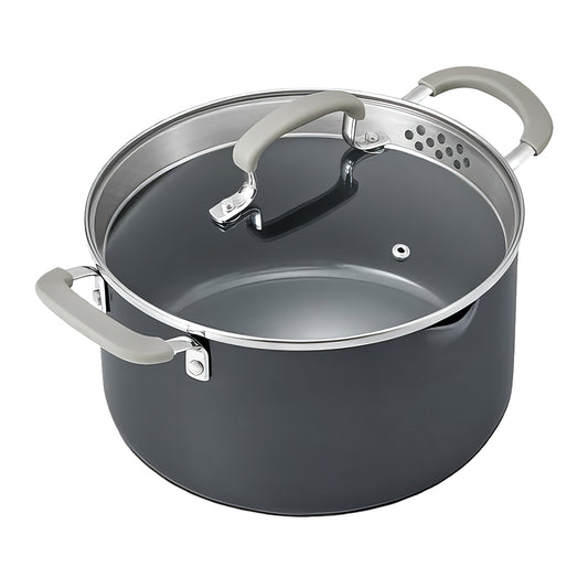 6Qt Ceramic Non-Stick Soup Pot with Strainer Lid, Induction & Oven Safe