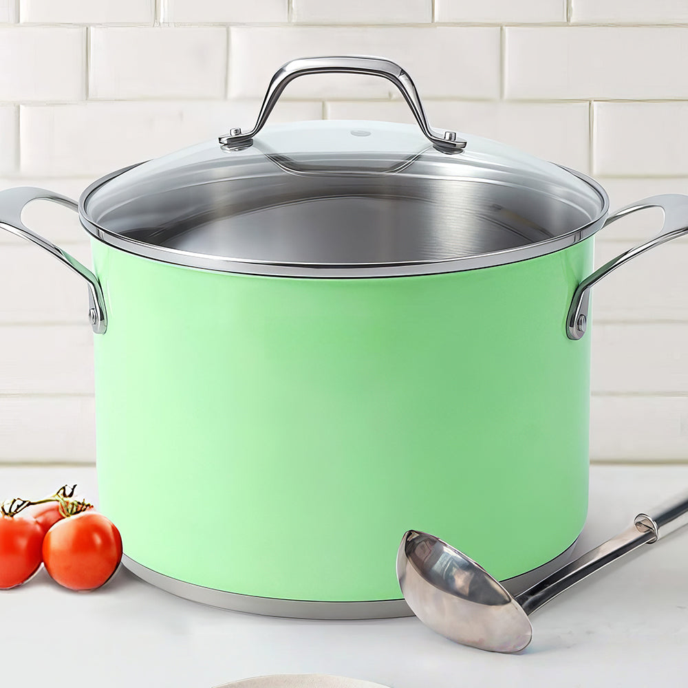 7Qt Nickel-Free Stainless Steel Stock Pot with Lid, Mint Green, Induction
